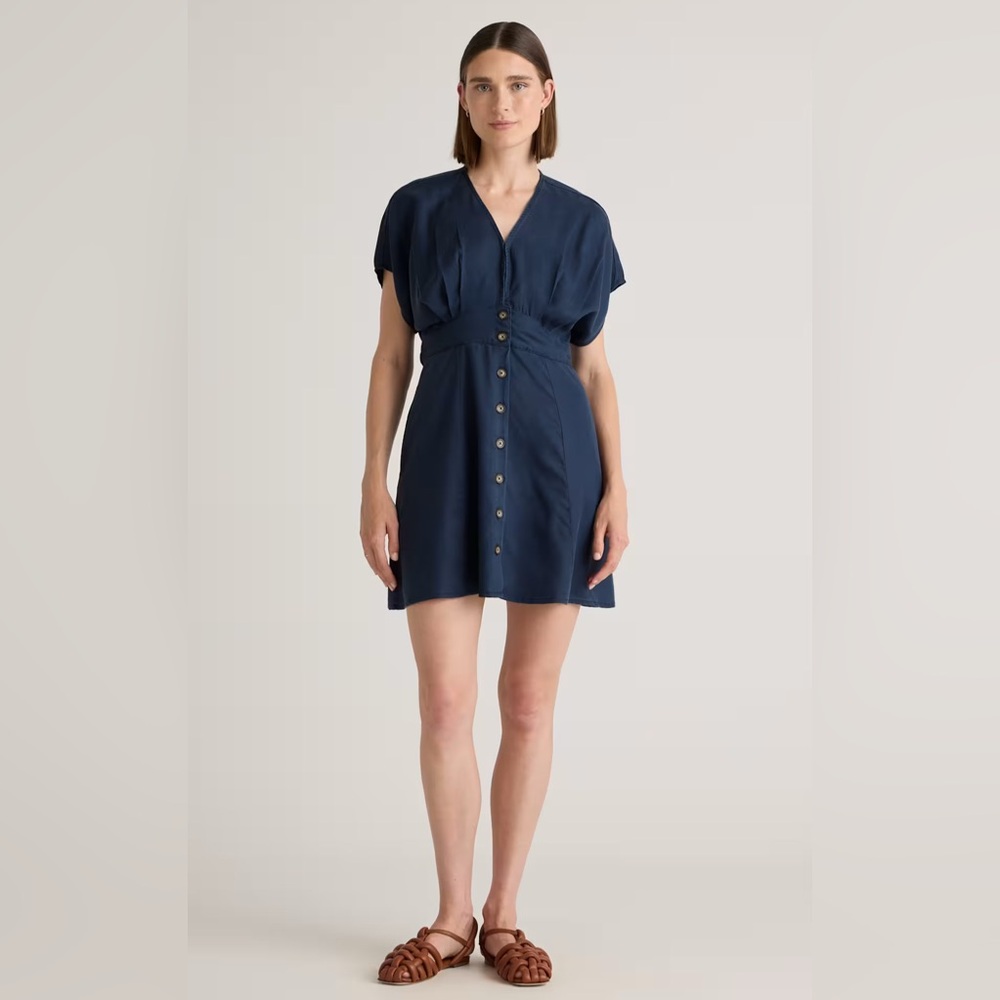 Quince Vintage Wash Tencel Button Front Dress XL Midnight Blue